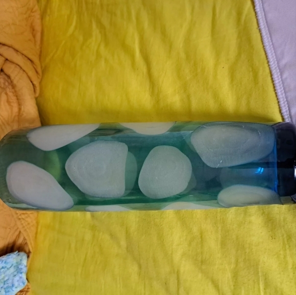 Vase Modern  Art Glass Turquoise  Swirl JL 14in - Picture 1 of 3